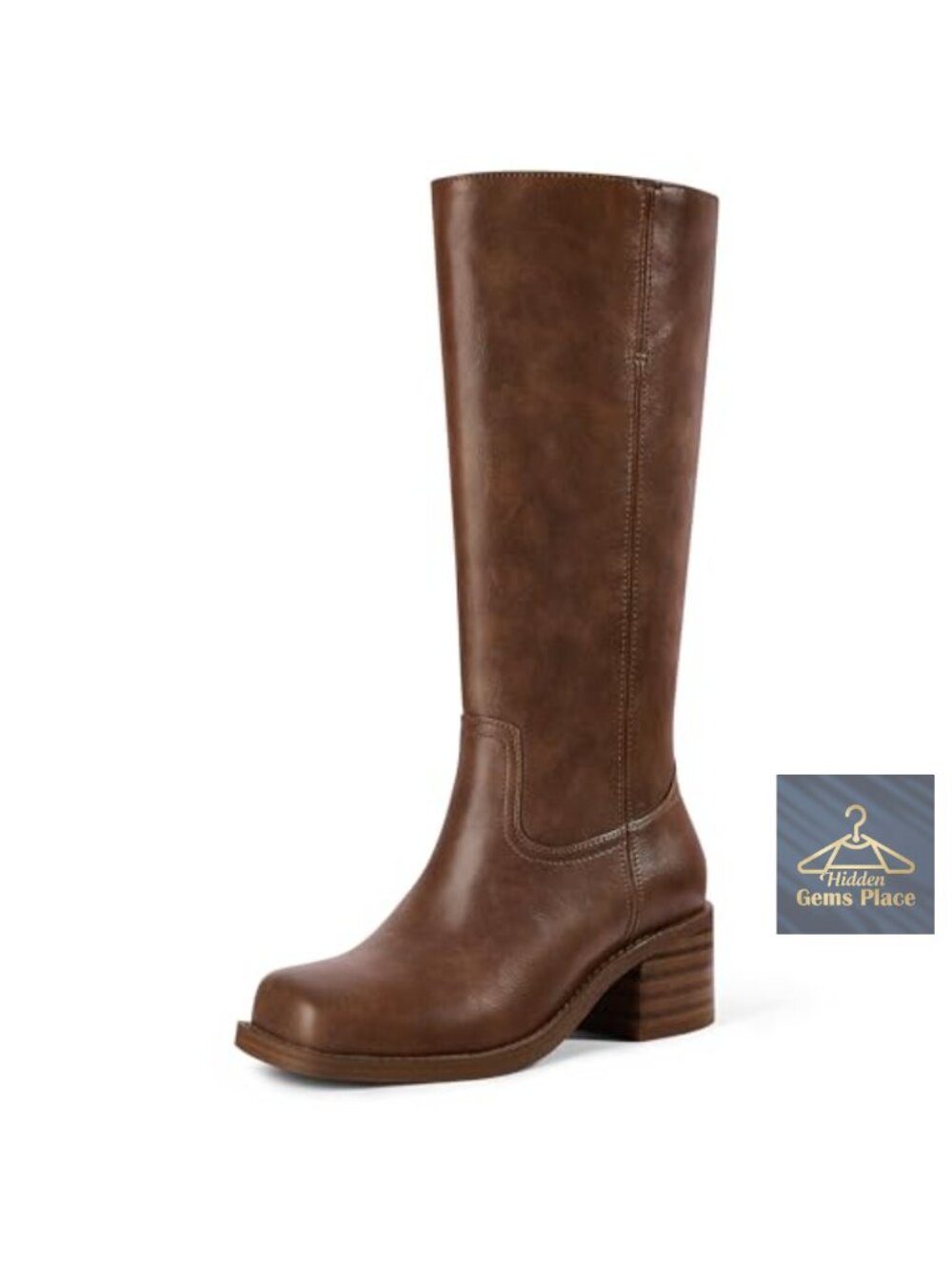 Wide Calf Faux Leather Knee High Pull On Boots Moto Square Toe
